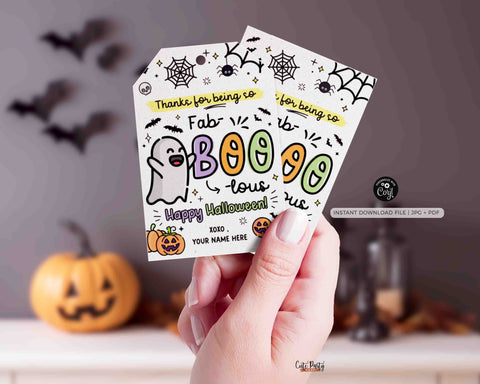 Happy Halloween Gift tag Thank you for being Fab-Boo-Lous Tags EDITABLE Teacher Staff Employee School Pto Printable Sticker INSTANT DOWNLOAD