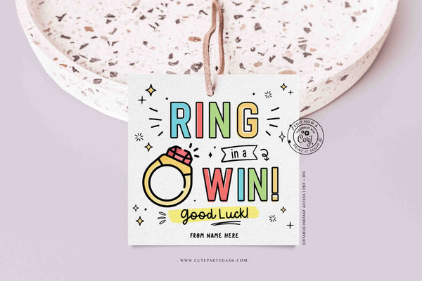Ring in a Win Team Gift Tag INSTANT DOWNLOAD Printable Good Luck Big Game Day Gift Cheer Dance Camp Squad Pop Gem Ring Candy Pun Tag Team