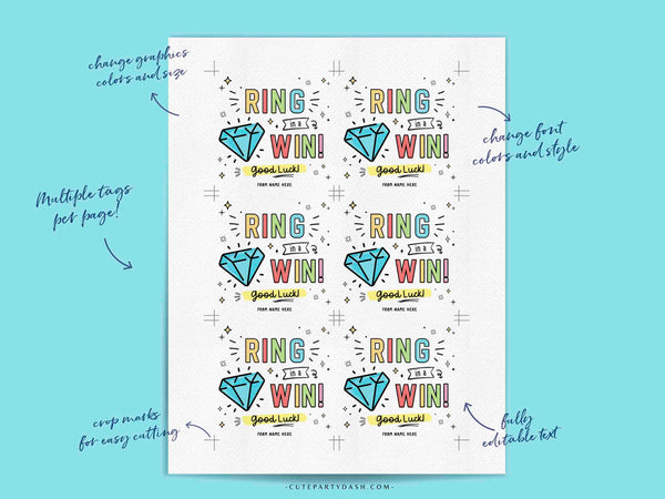 Ring in a Win Team Gift Tag INSTANT DOWNLOAD Printable Good Luck Big Game Day Gift Cheer Dance Camp Squad Pop Gem Ring Candy Pun Tag Team