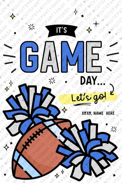 Football Game Day Gift Tag INSTANT DOWNLOAD Printable Football Good Luck Big Game Day Treat Blue and Silver Pom Pom Cheerleading Snack Bag