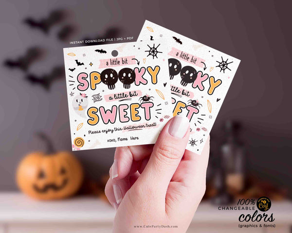 EDITABLE Halloween Spooky & Sweet Gift Tag INSTANT DOWNLOAD Teacher Staff Classmate Cookie Tag Trick or Treat Goody Bag Favor Sticker Label
