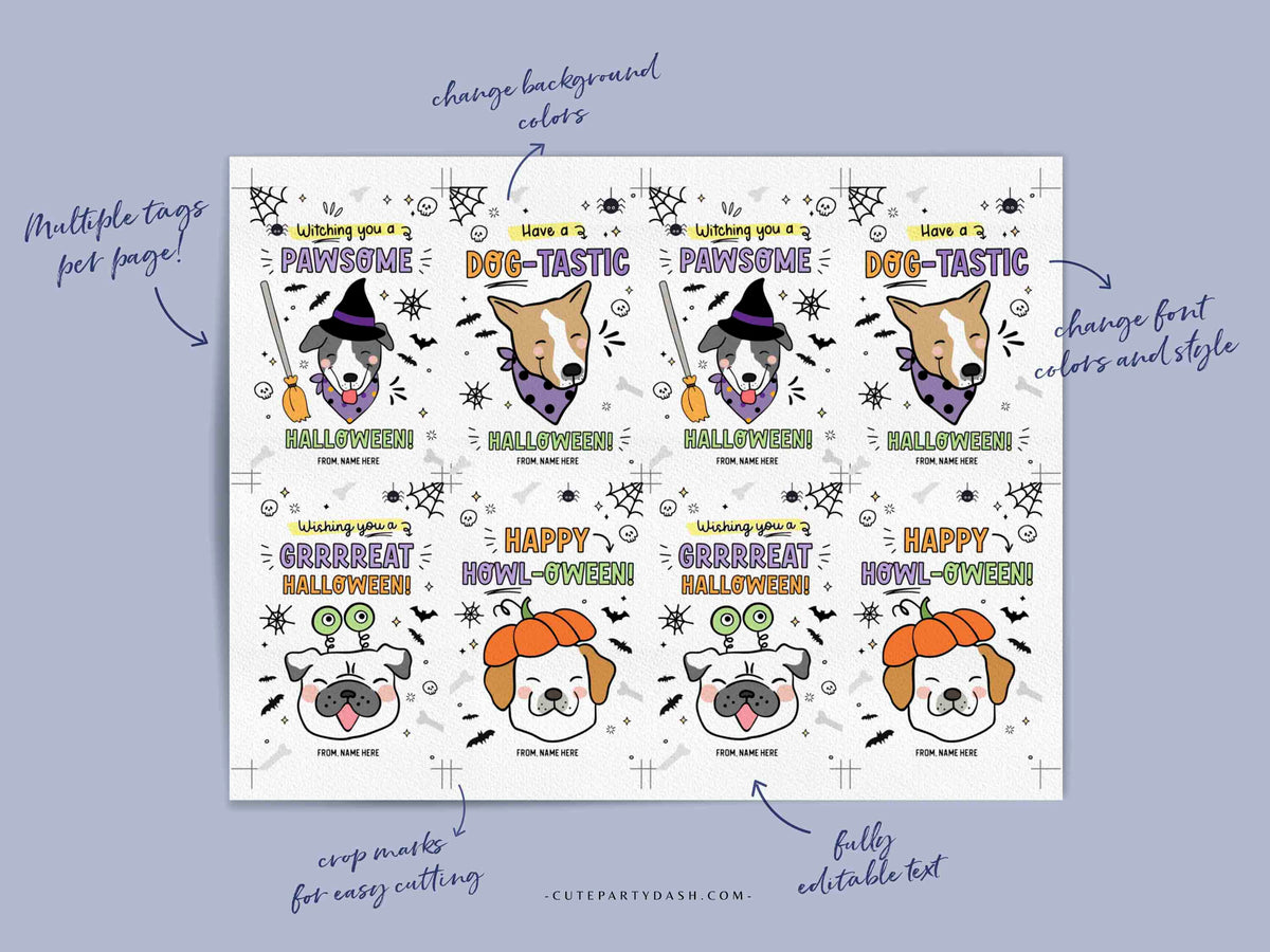 Happy Halloween Dog Pun Printable Gift Tags Bundle – Cute Party Dash