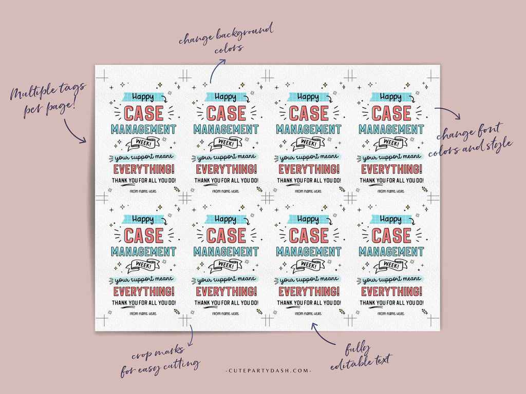 Pretty Case Management Label Case Management Week Printable Gift Tag – Cute Party Dash