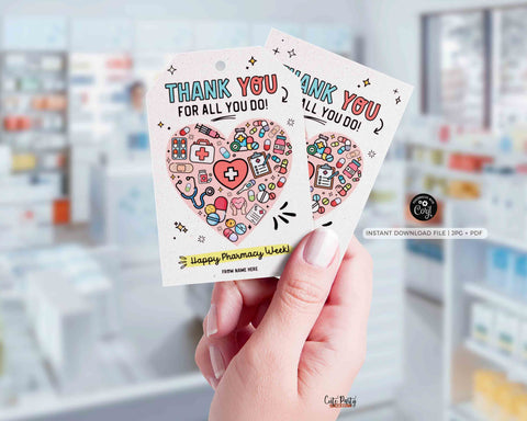 Pharmacy Week Appreciation Gift Tag INSTANT DOWNLOAD Printable RX Pharmacy Tech Thank You Gift Tag Editable Gift for Pharmacist appreciation