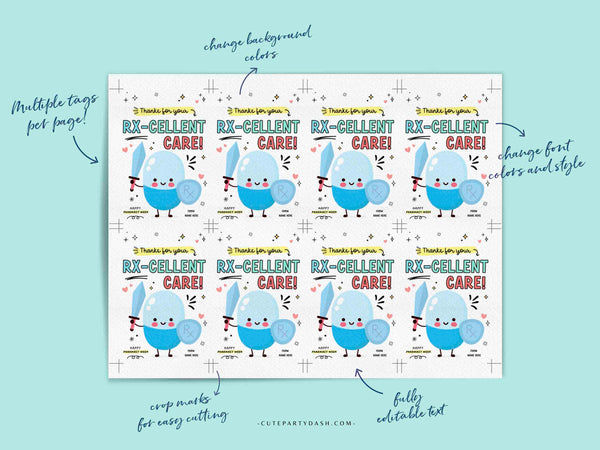 Pharmacy Week Appreciation Gift Tag INSTANT DOWNLOAD Printable RX Pharmacy Tech Thank You Gift Tag Editable Gift for Pharmacist appreciation