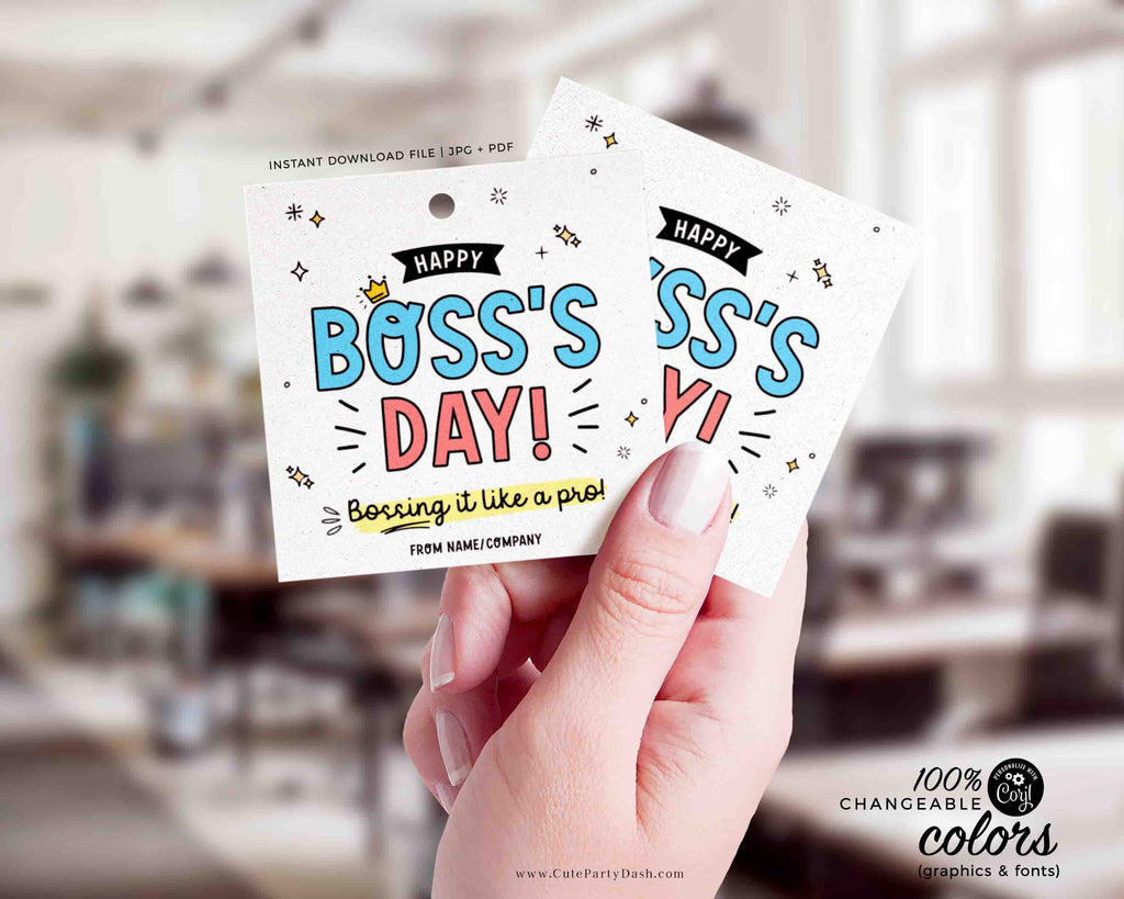 TG329 happy boss's day gift tag printable – cute party dash