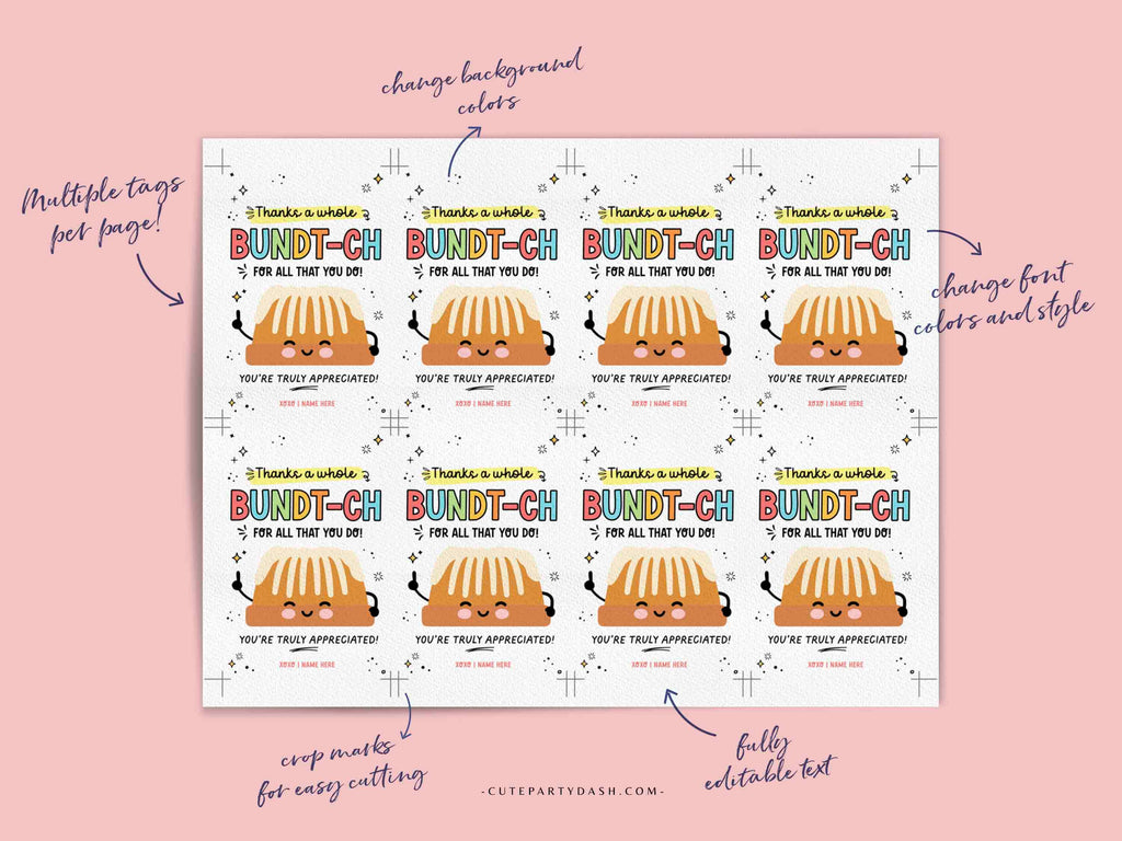 Thanks a Bundt ch For All That You Do Bundt Cake Tag Cute Party Dash