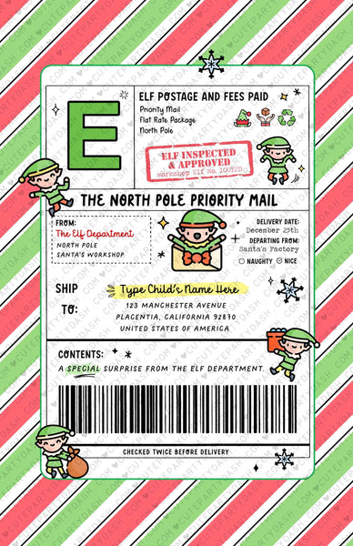 Editable Elf North Pole Shipping Label Mail Printable INSTANT DOWNLOAD Christmas From Santa Mail Sticker Package Tag Gift Postage Label FECH