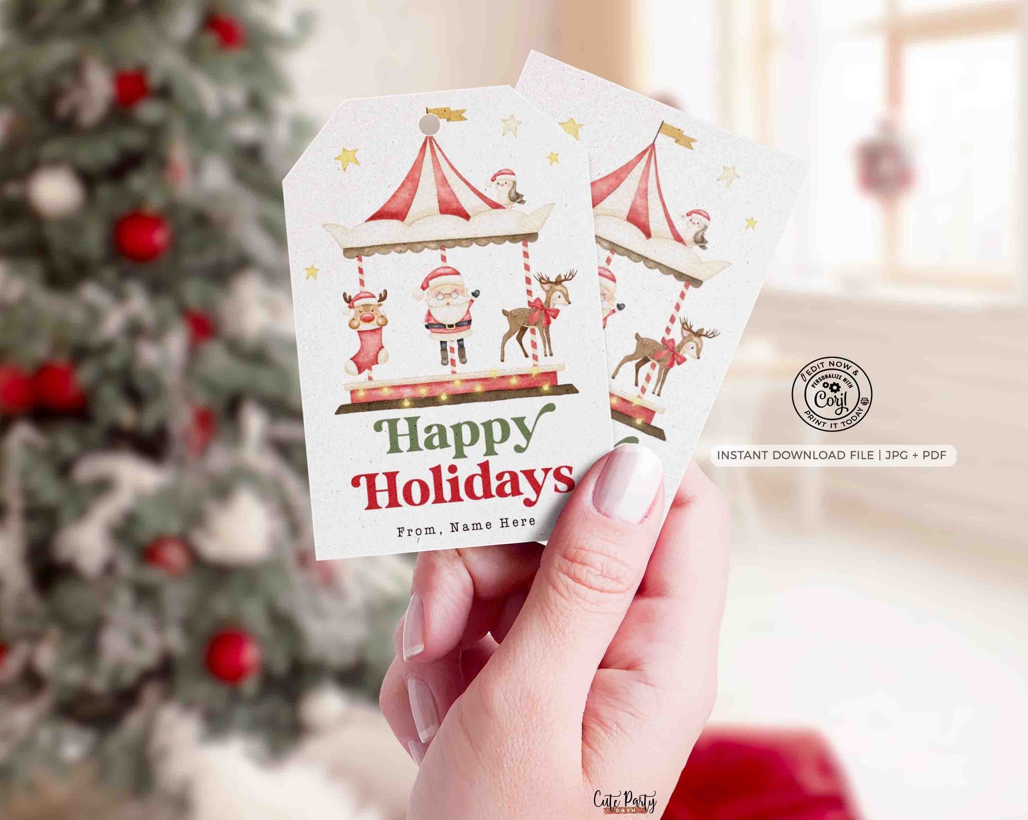 Editable Merry Christmas gift tags printable INSTANT DOWNLOAD Editable Retro Happy Holidays gift Tag Watercolor Merry Christmas gift for