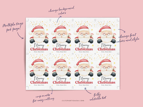 Editable Merry Christmas gift tags printable INSTANT DOWNLOAD Editable Retro Happy Holidays gift Tag Watercolor Merry Christmas gift for