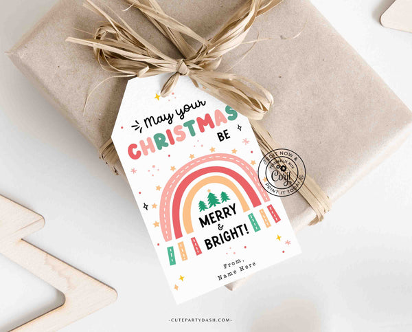 Merry and Bright Christmas Gift Tag Printable INSTANT DOWNLOAD Editable Merry Christmas Happy Holidays Party Employee Company Staff Teacher