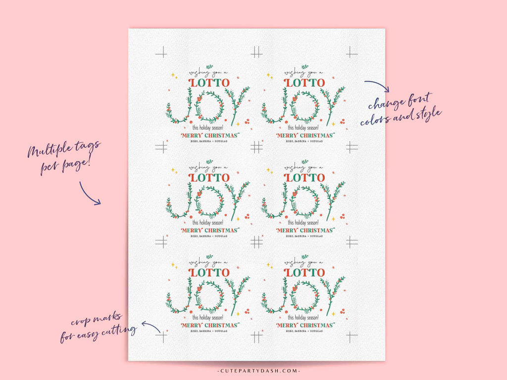 Christmas Wishing you a Lotto Holiday Cheer Gift Tag INSTANT DOWNLOAD