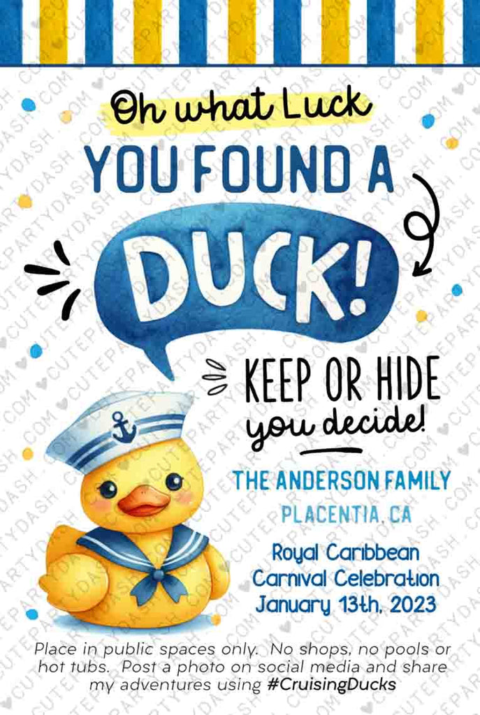 Editable You found a Duck Cruising Ducks Tag template Cruise ship rubb