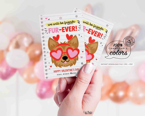 Printable Dog Valentine's Day Cards Printable INSTANT DOWNLOAD Classroom Valentine Kids School Tag Happy Valentine's Day EDITABLE Puppy