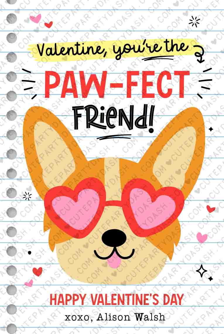 Printable Dog Valentine's Day Card Tags INSTANT DOWNLOAD – Cute Party Dash