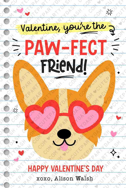 Printable Dog Valentine's Day Card Printable INSTANT DOWNLOAD Classroom Valentine Kids School Tag Happy Valentine's Day EDITABLE Puppy corgi