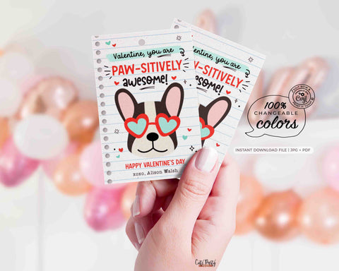 Printable Dog Valentine's Day Card Printable INSTANT DOWNLOAD Classroom Valentine Kids School Tag Happy Valentine's Day EDITABLE Puppy tag