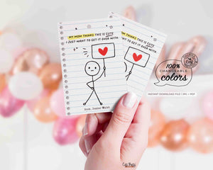Funny Kids Valentine's Day Cards Printable INSTANT DOWNLOAD Classroom Kids School Tag Happy Valentine's EDITABLE Stick Figure Humor Card