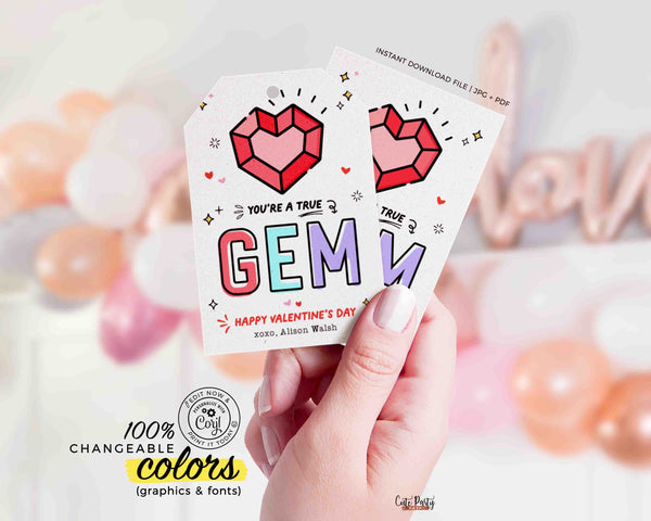 Valentine's Day Kids Classroom Ring Valentine Pop Gemstone Punny Tags Printable INSTANT DOWNLOAD Happy Valentine's Day Pun Card EDITABLE Gem