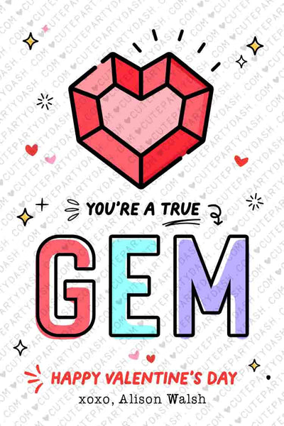 Valentine's Day Kids Classroom Ring Valentine Pop Gemstone Punny Tags Printable INSTANT DOWNLOAD Happy Valentine's Day Pun Card EDITABLE Gem