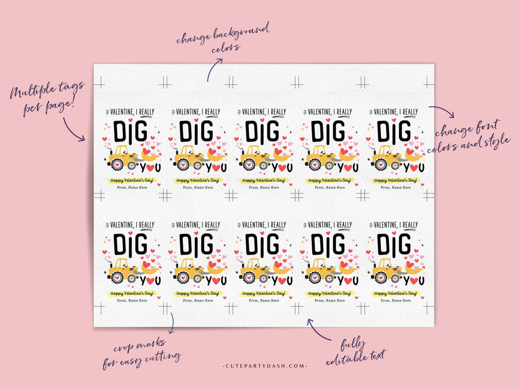 I Dig You Valentine s Day Kids Classroom Tags Printable INSTANT