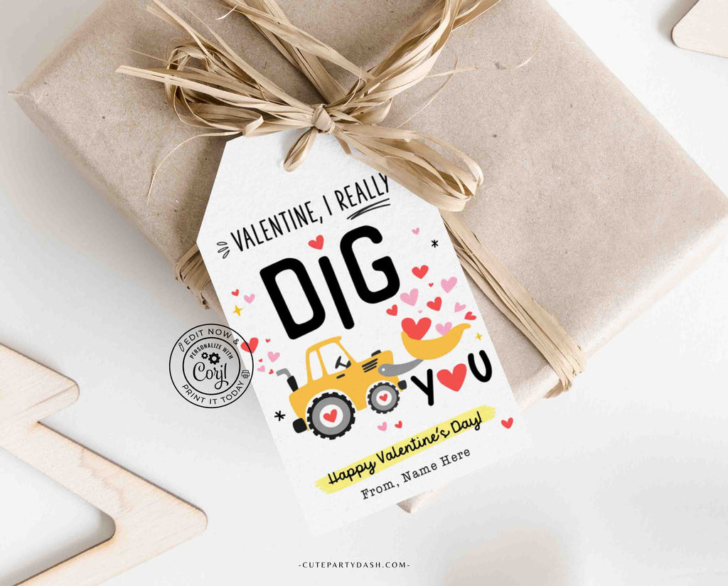 I Dig You Valentine #39 s Day Kids Classroom Tags Printable INSTANT