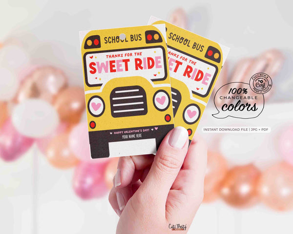 Bus Driver Valentine's Day Gift Tag Printable INSTANT DOWNLOAD, EDITABLE Gift for School Bus driver appreciation Thanks sweet ride Card