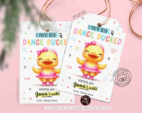 Editable You've been Dance Ducked Tag, Cheerleader good luck treat tag, Dance Team Printable Duck Tag, Dancing Gift ideas INSTANT DOWNLOAD