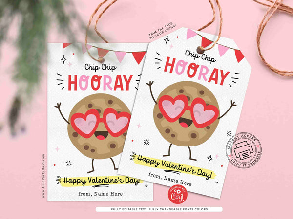 Chip Chip Hooray Valentine Cookie Tag Printable INSTANT DOWNLOAD Kids Classroom Cookies Treat Bag Valentines Day Treat Exchange Teacher Gift