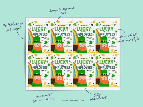 Lucky to Have employees Like You gift tag, Staff Employee Appreciation Gift Tags, Business St. Patrick’s Day gift INSTANT DOWNLOAD EDITABLE