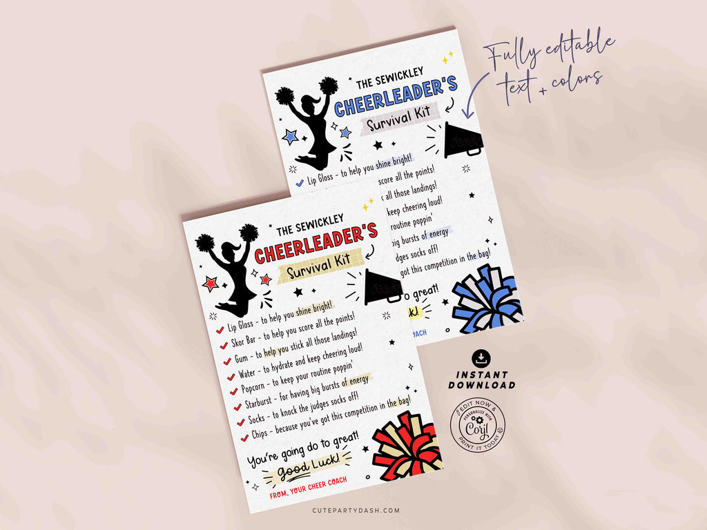 Cheerleader Survival Kit Tag/Card Printable INSTANT DOWNLOAD – Cute Party Dash cheerleader-survival-kit-tag-card-printable-instant-download-cute-party-dash