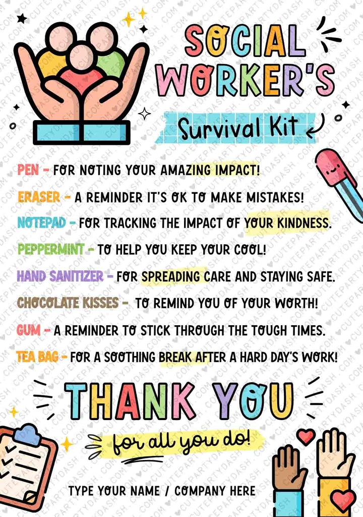 Social Worker #39 s Survival Kit Tag Printable INSTANT DOWNLOAD Cute