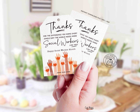 Social Worker's Month Gift Tags Printable INSTANT DOWNLOAD Editable School Social Work Appreciation Day Gift Survival Kit Card Thank You tag