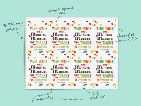 Staff Appreciation Gift Tag Printable INSTANT DOWNLOAD Editable Employee Appreciation Week Chocolate Candy Thank You Coworkers Break Room