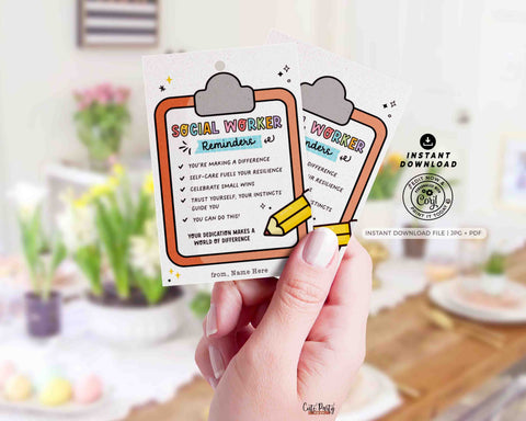 Social Work Reminders Gift Tags Printable INSTANT DOWNLOAD Editable School Social Work Month Appreciation Day Gift Card Thank You tag