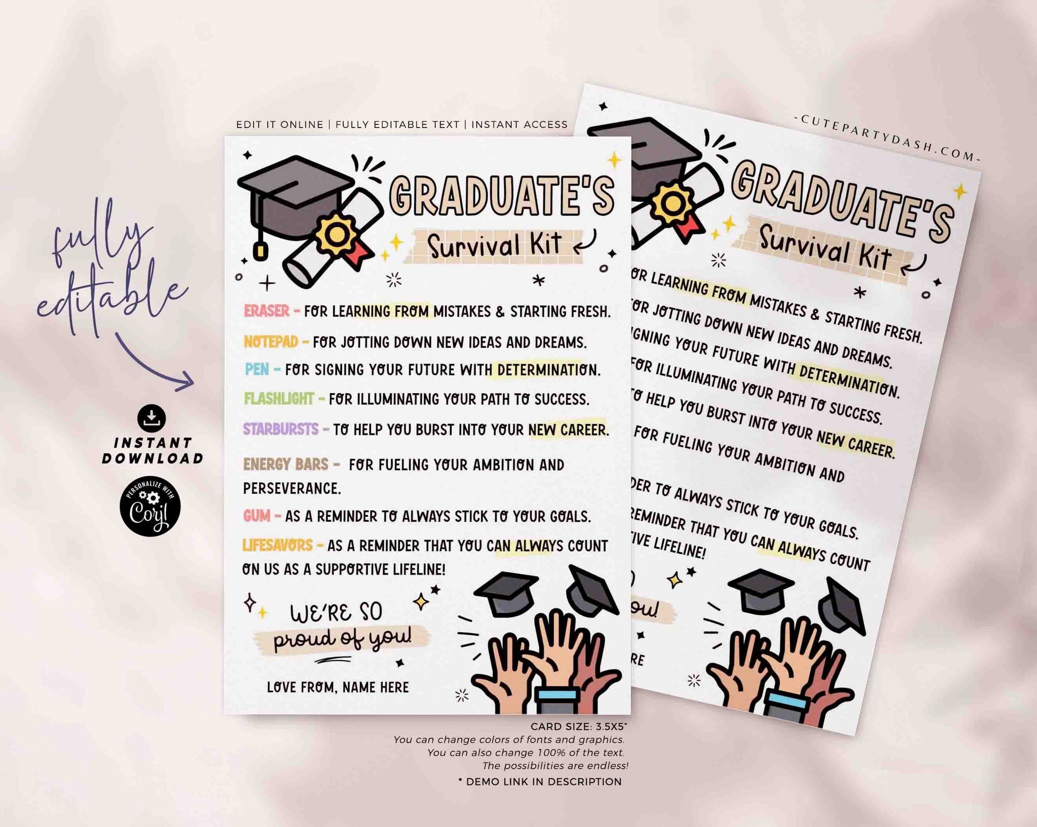 college grad card ideas Graduate's Survival Kit Gift Tags INSTANT DOWNLOAD – Cute Party Dash