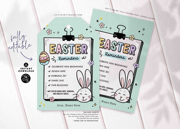 Easter Wishes Gift Tag Printable INSTANT DOWNLOAD Editable Easter Reminders Treat Tag Greetings Happy Easter gift for Staff Employee Team