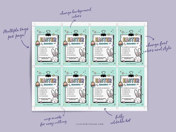 Easter Wishes Gift Tag Printable INSTANT DOWNLOAD Editable Easter Reminders Treat Tag Greetings Happy Easter gift for Staff Employee Team