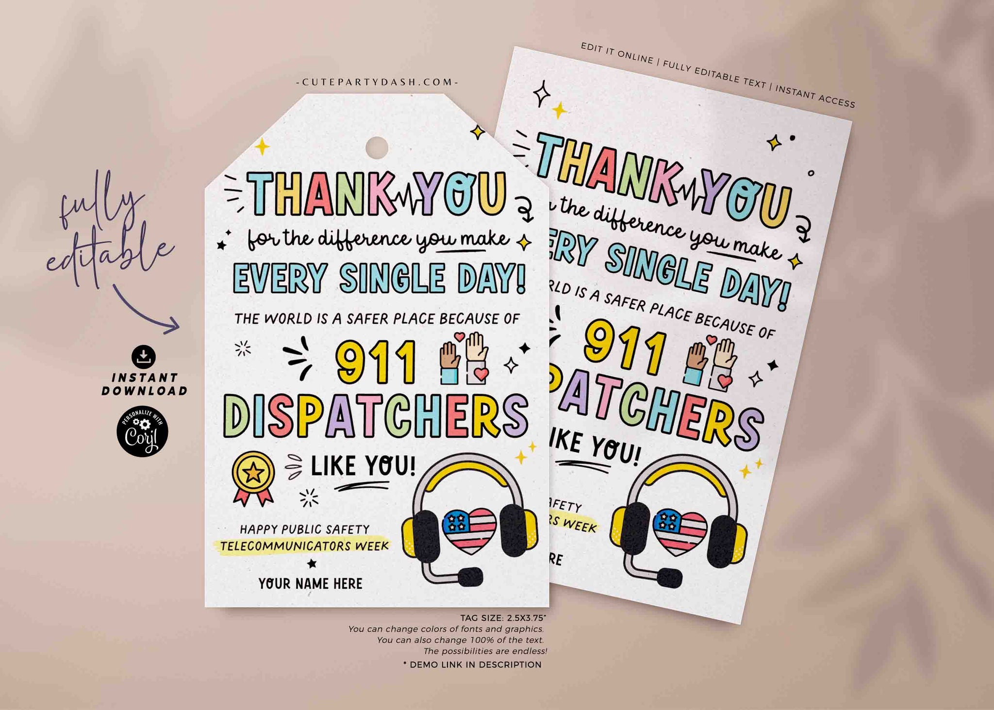 Telecommunicator Public Safety Telecommunicators Week Printable INSTANT DOWNLOAD โ Cute ...