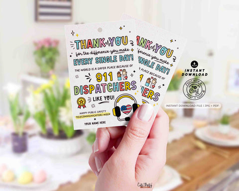 Public Safety Telecommunicators Week Thank You Gift Tags Printable INSTANT DOWNLOAD Editable 911 Dispatchers Week Appreciation Thank You tag
