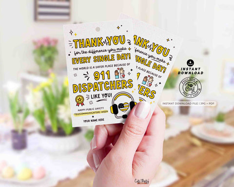 Public Safety Telecommunicators Week Thank You Gift Tags Printable INSTANT DOWNLOAD Editable 911 Dispatchers Week Appreciation Thank You tag
