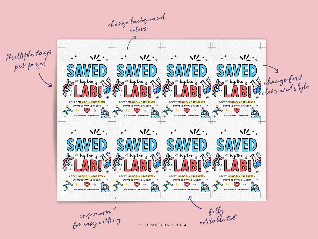 Saved by the Lab Gift Tags Lab Week INSTANT DOWNLOAD – Cute Party Dash