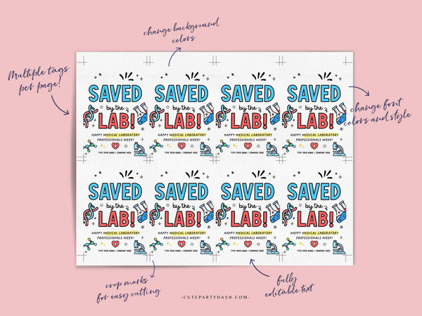 Saved by the Lab Gift Tags Printable INSTANT DOWNLOAD Editable Lab Week Appreciation Medical Laboratory Professionals Week Gift Thank You