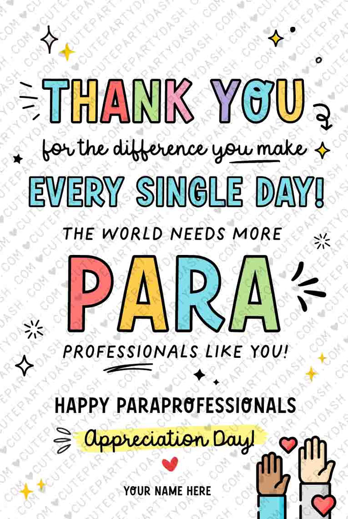 Paraprofessionals Day T Tags Printable Instant Download Cute Party Dash 4676