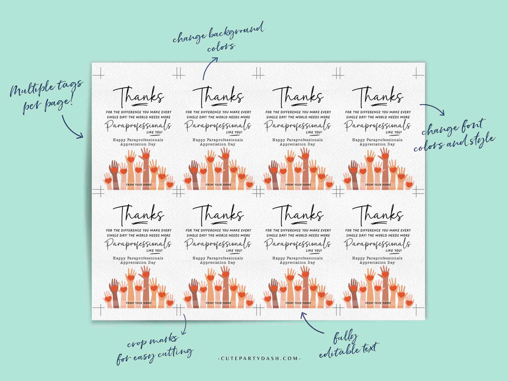Paraprofessionals Day Gift Tags Printable INSTANT DOWNLOAD – Cute Party ...