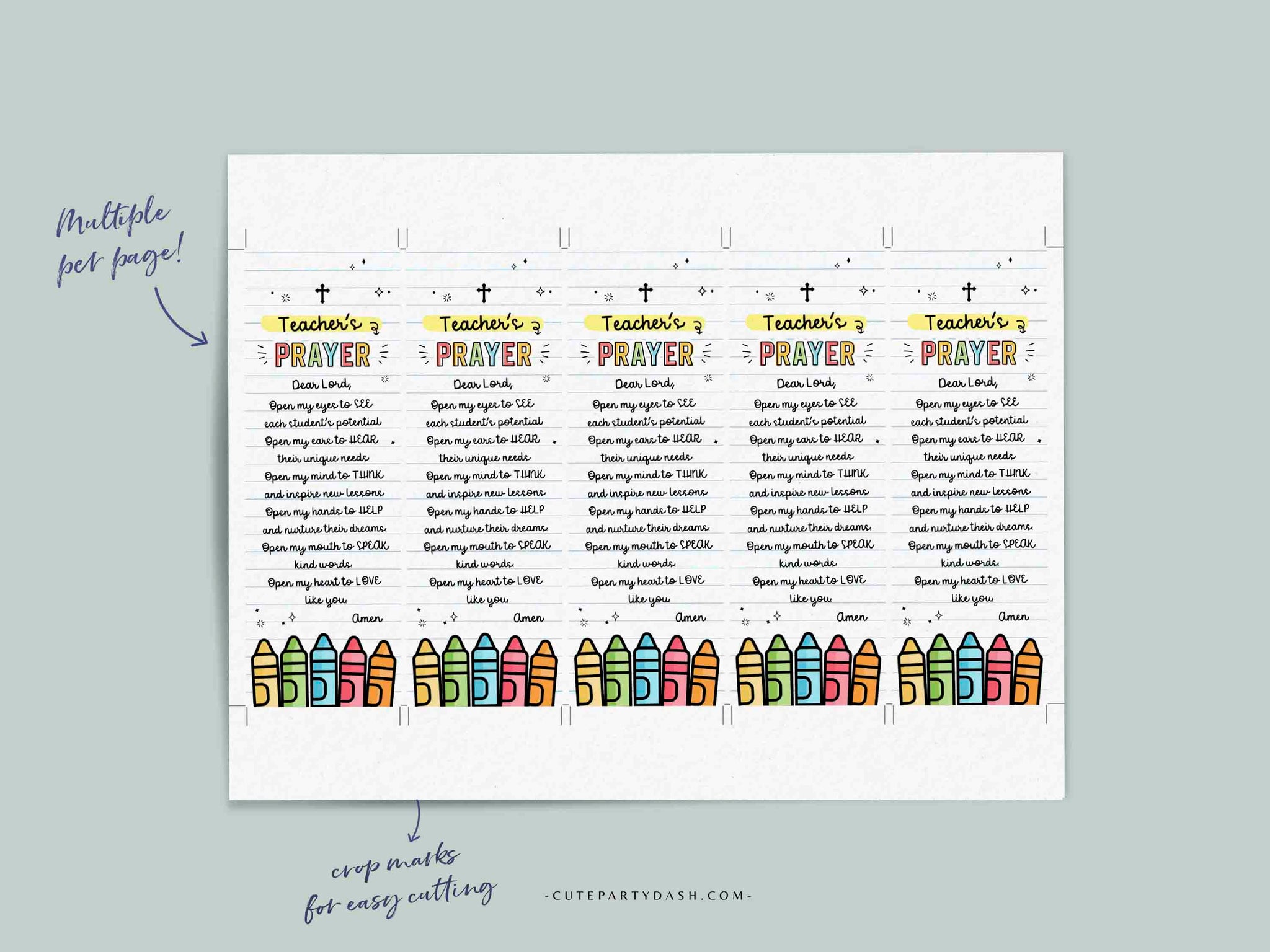Teacher's Prayer Bookmark Printable Teacher Appreciation INSTANT ...