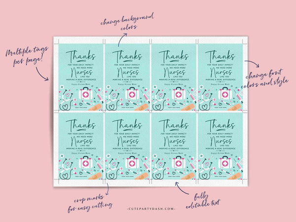 Nurses Week Gift Tags Printable INSTANT DOWNLOAD Editable National Nurses Appreciation Gifts Happy Nurse Week Gifts Thank You Nurses