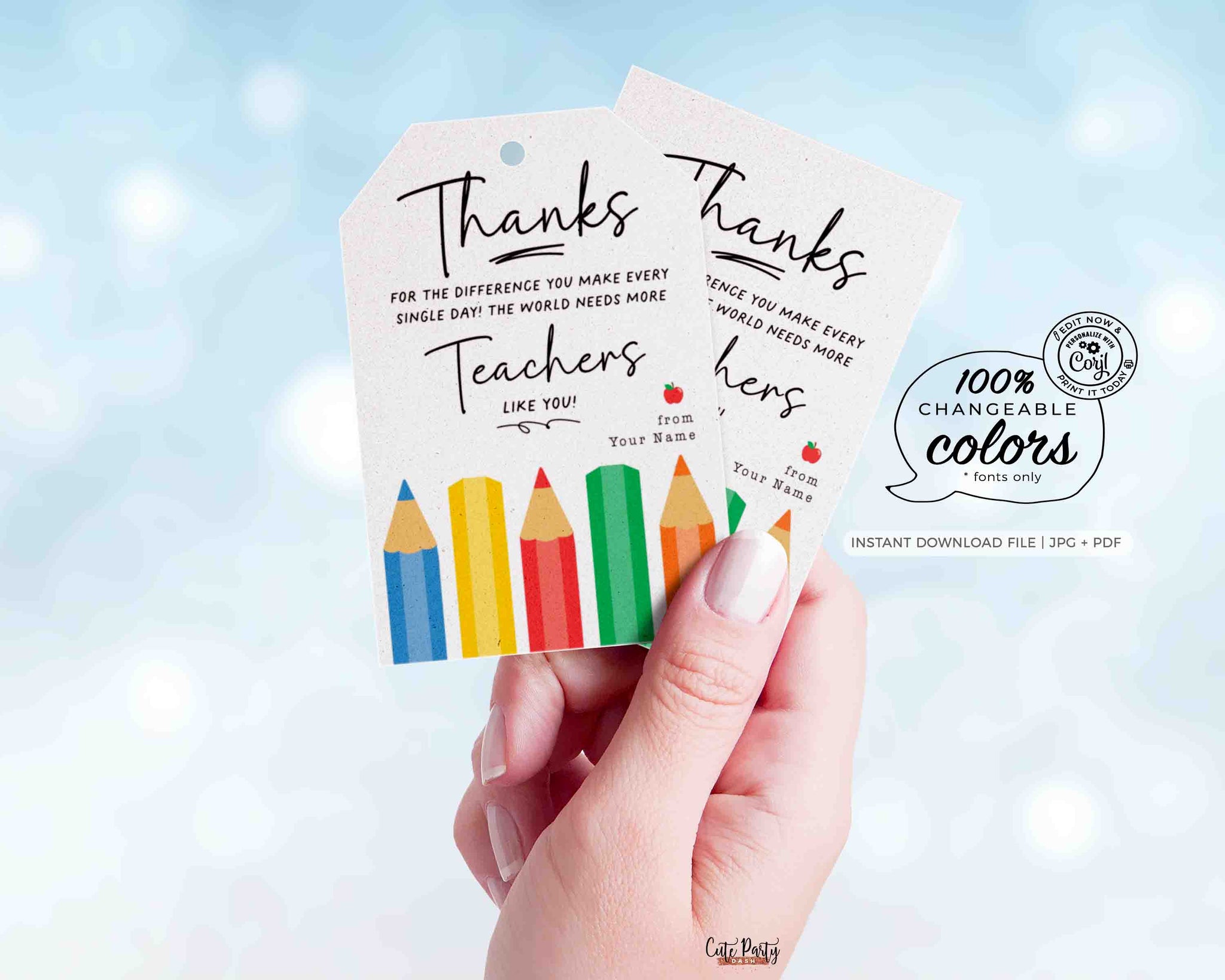 Teacher Appreciation Week Gift Tag Printable INSTANT DOWNLOAD Gift for Teachers Gift box Thank You Card Editable Happy Teacher Appreciation