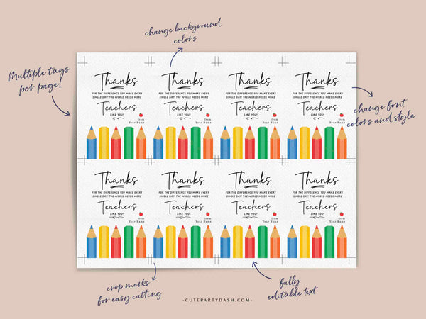 Teacher Appreciation Week Gift Tag Printable INSTANT DOWNLOAD Gift for Teachers Gift box Thank You Card Editable Happy Teacher Appreciation