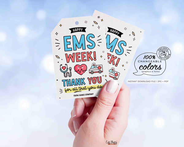 EMS Week Printable Gift Tag INSTANT DOWNLOAD Editable Happy Emergency Medical Services First Responder Gifts Thank You National ems Week